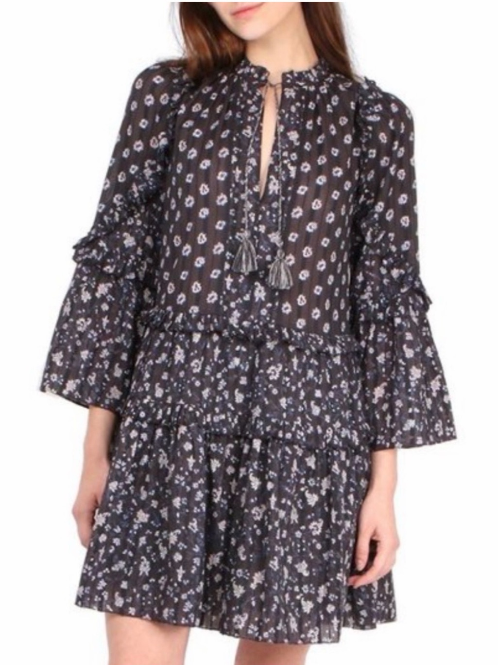 Ulla Johnson Essie Floral Tiered Mini Dress Size 0 Cotton Ruffle Cottagecore